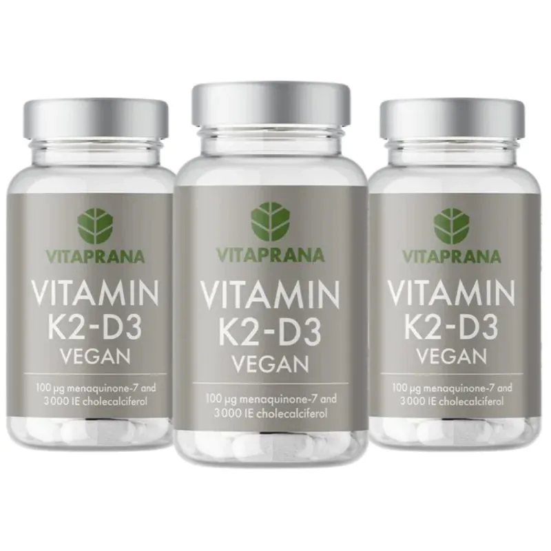 3 x Vitamin K2 + D3 Vegansk, 100 kapsler