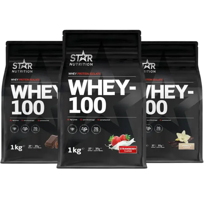 Hovedbilde 3 x Star Nutrition Whey-100 1 kg, proteinpulver