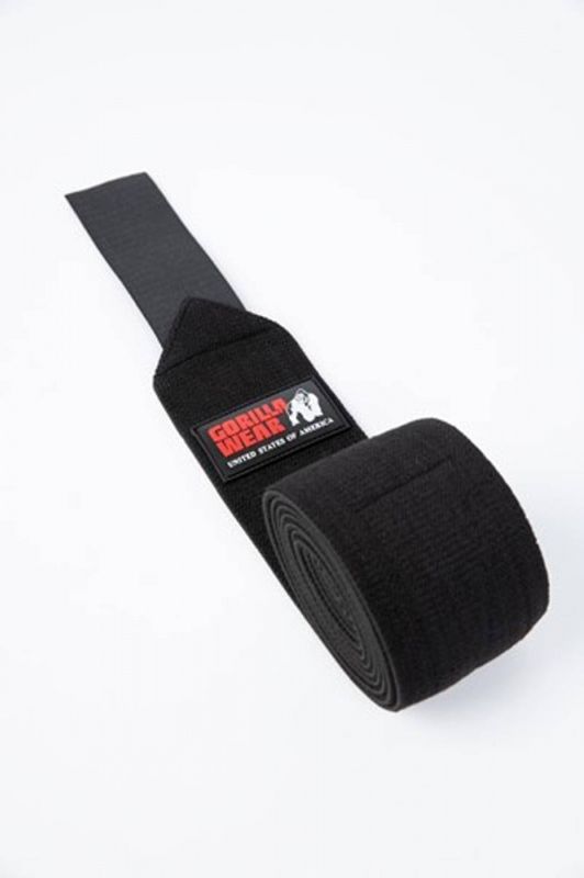 Gorilla Wear Knee Wraps, knebind 2 m, svart.